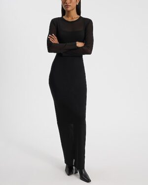 Mesh Crew Neck Long Sleeve Maxi Dress