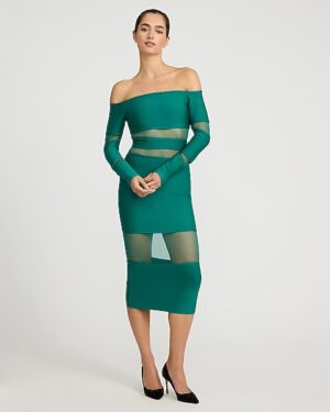 Mesh Pieced Off The Shoulder Midi Dress