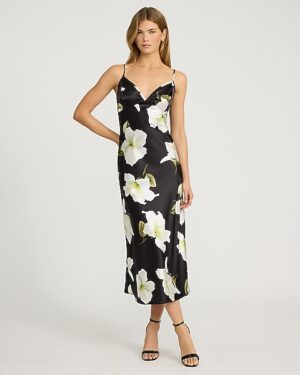 Floral Satin V-Neck Sleeveless Maxi Dress