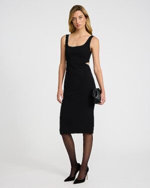 Crepe Square Neck Sleeveless Cutout Midi Sheath Dress
