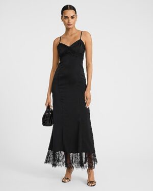 V-Neck Sleeveless Lace Trim Maxi Slip Dress