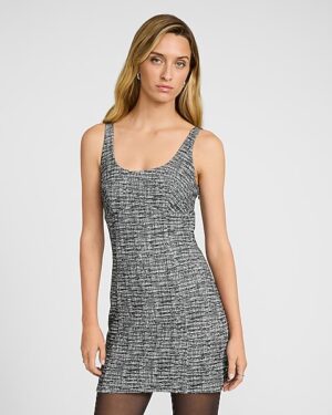 Tweed Scoop Neck Sleeveless Mini Dress