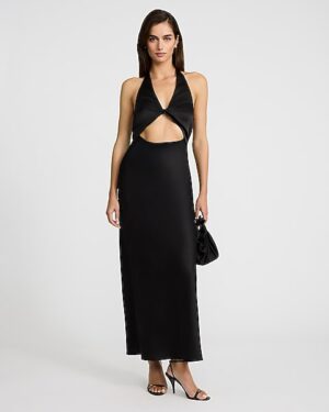 Satin Halter Neck Cutout Maxi Dress