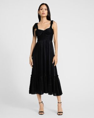 Sweetheart Tie Strap Ruched Tiered Midi Dress