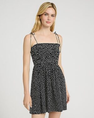 Poplin Polka Dot Tie Strap Smocked Fit and Flare Dress