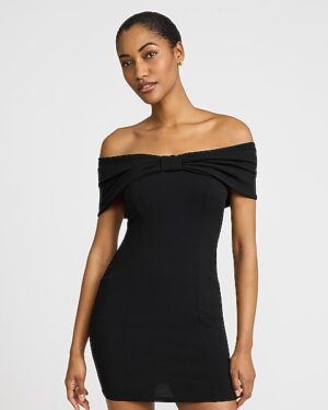 Off The Shoulder Bow Front Mini Dress