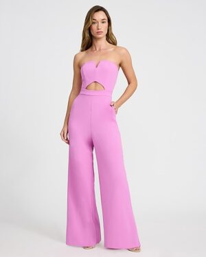 Strapless Cutout Wide Leg Jumpsuit with Pockets