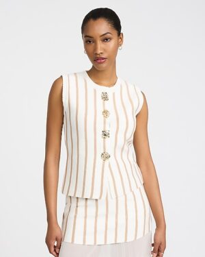 Striped Novelty Button Cutaway Sweater Vest