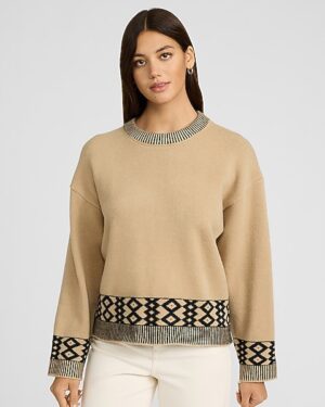 Tipped Pattern Crew Neck Sweater