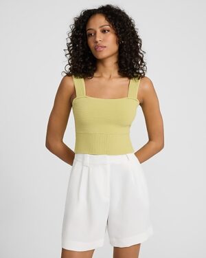 Ribbed Fitted Square Neck Sweater Tank