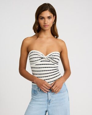 Striped Twist Front Sweater Tube Top