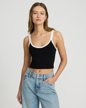 Body Contour Tipped Scoop Neck Cropped Sweater Tank