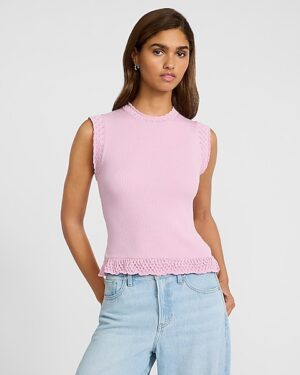 High Neck Sleeveless Ruffle Trim Sweater Tank