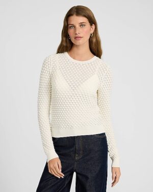 Pointelle Crew Neck Fitted Sweater