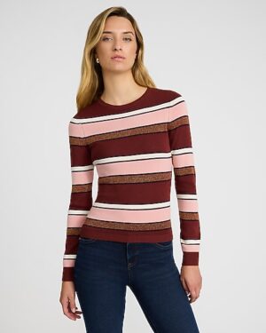Fitted Striped Shine Crew Neck Sweater