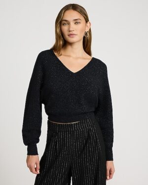 Glitter Double V-Neck Dolman Sweater