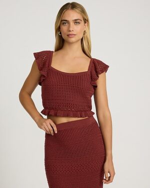Crochet Flutter Sleeve Ruffle Sweater