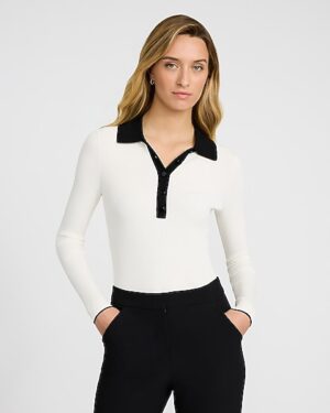 Silky Soft Fitted Tipped Ribbed Sweater Polo