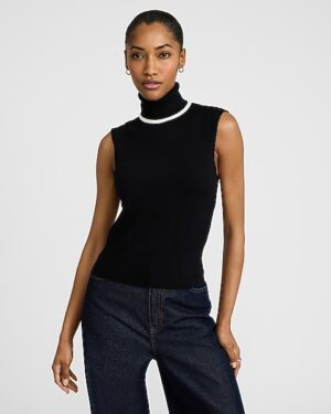 Airy Soft Skimming Tipped Turtleneck Sweater Tank