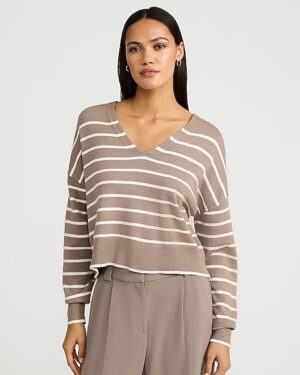 Ultrasoft Relaxed Striped V-Neck Sweater