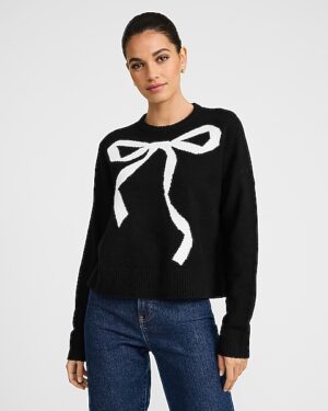 Cloud Soft Bow Graphic Crew Neck Sweater