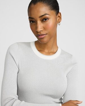 Silky Soft Fitted Ribbed Tipped Crew Neck Sweater