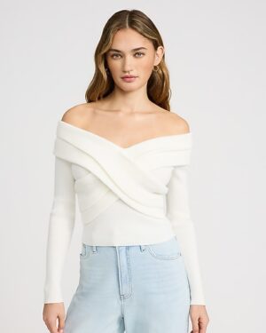 Off The Shoulder Crossover Front Sweater