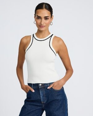 Tipped High Neck Ribbed Sweater Tank