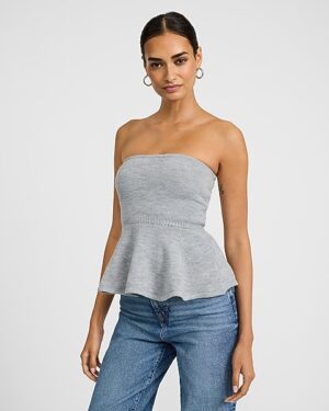 Strapless Peplum Sweater Tube Top
