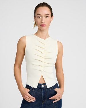 Ruched Front Covered Button Sweater Vest
