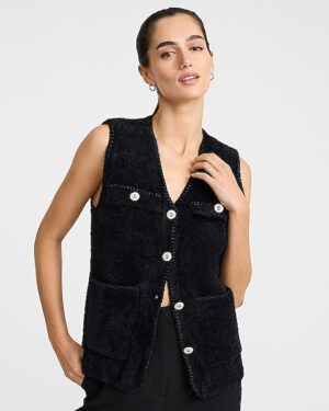 Fuzzy Rhinestone Embellished Sweater Vest