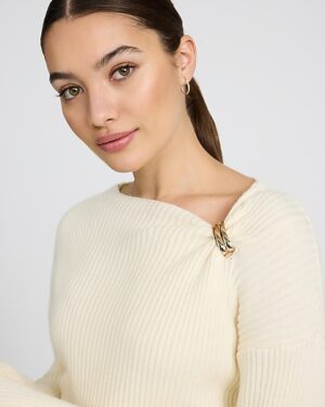 Asymmetrical Hardware Long Sleeve Sweater