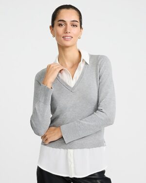 Mixed Media Layered Collared Sweater