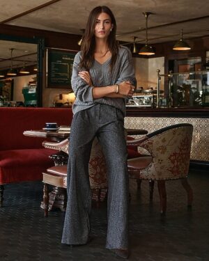 Cable Knit V-Neck Tunic Sweater