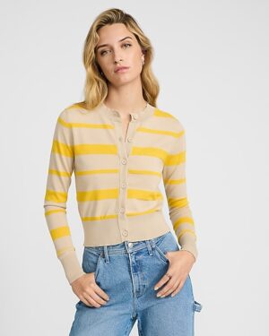 Skimming Striped Crew Neck Cardigan