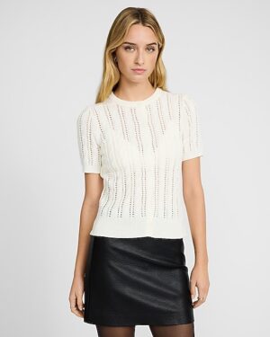 Open Stitch Cable Knit Short Sleeve Cardigan