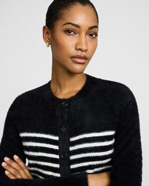 Fuzzy Striped Crew Neck Sweater