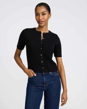 Crew Neck Short Sleeve Cardigan