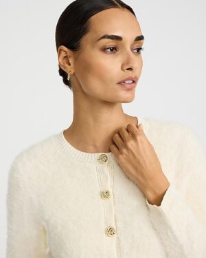 Fuzzy Crew Neck Novelty Button Cardigan