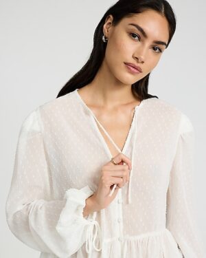 Sheer Textured Jacquard Long Sleeve Peplum Top