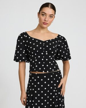 Puff Sleeve Button Front Top