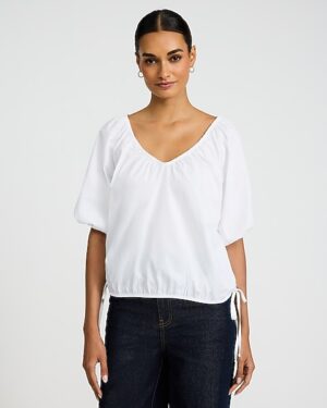 V-Neck Short Sleeve Bubble Top