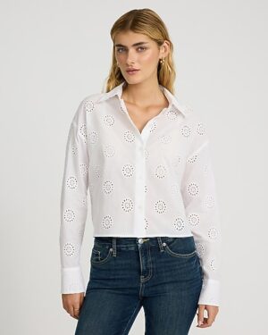 Eyelet Cropped Boyfriend Shirt
