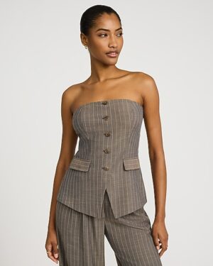 Pinstripe Strapless Button Down Vest Top