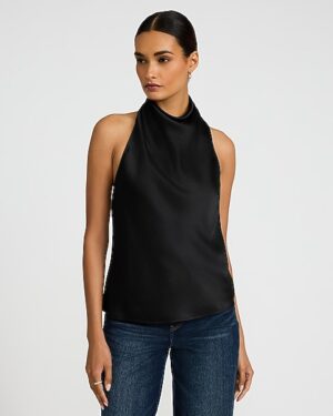 Satin Halter Cowl Neck Tank