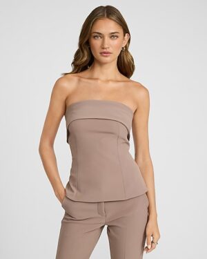 Studio Stretch Twill Fold Over Strapless Tailored Top