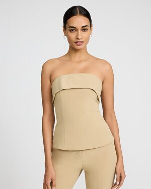 Studio Stretch Twill Fold Over Strapless Tailored Top