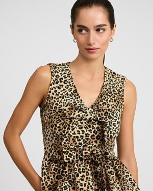 Leopard V-Neck Bow Peplum Top