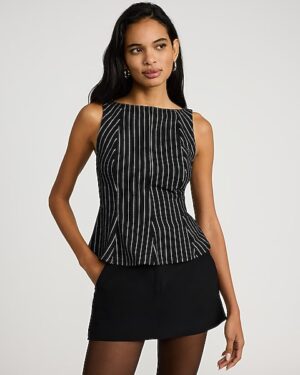 Pinstripe Boat Neck Peplum Tank