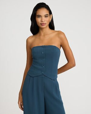 Strapless Button Front Tailored Tube Top